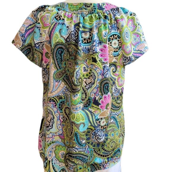 Talbots Petites satin paisley top, cap sleeves - Picture 4 of 8